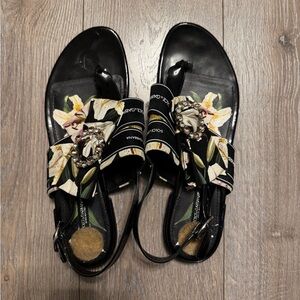 Dolce and Gabbana Lily-print Cady Thong Sandals